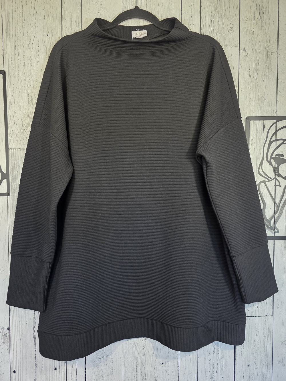 Tribal Jeans Black Ribbed Oversized Tunic Sweater Top Size M